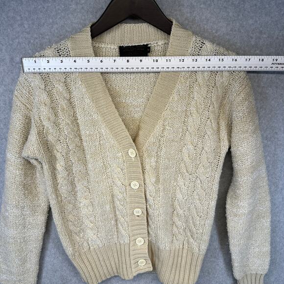 Claudine Sweater Womens Size M Beige Wool Blend Chunky Cable Knit Cardigan - Picture 12 of 14